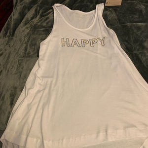 White long sleeveless top with Happy Embellishment